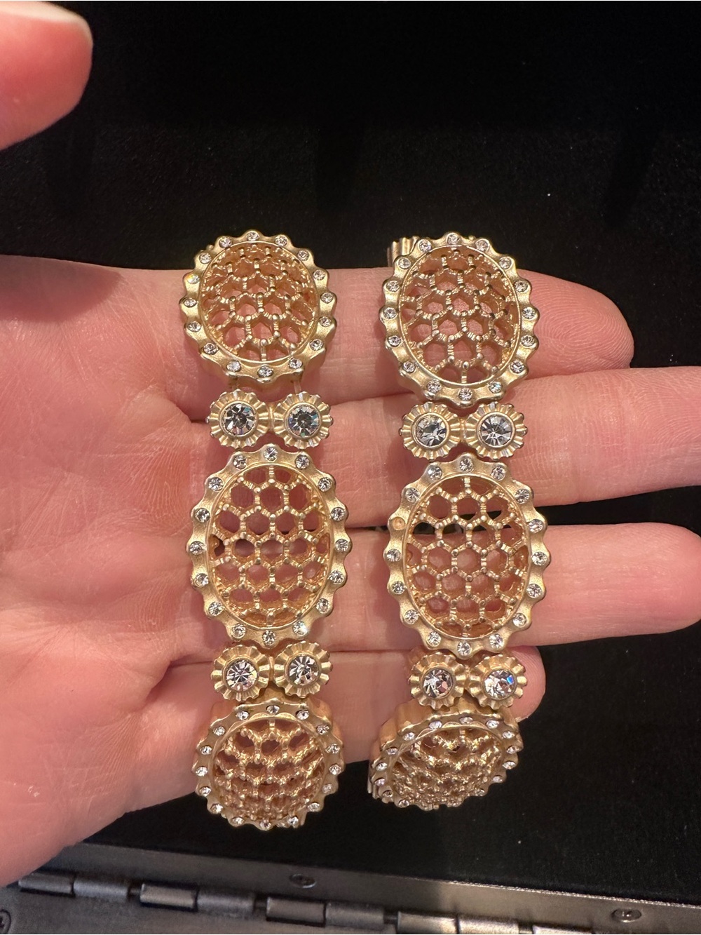 Gold-Tone Filigree Drop bracelet with Clear Crystals